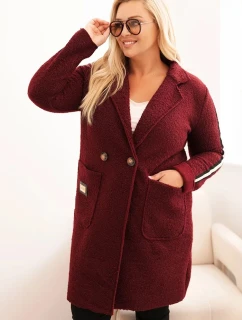 Dámský kabát Plus Size z umělé ovčí vlny s kapsami bordový