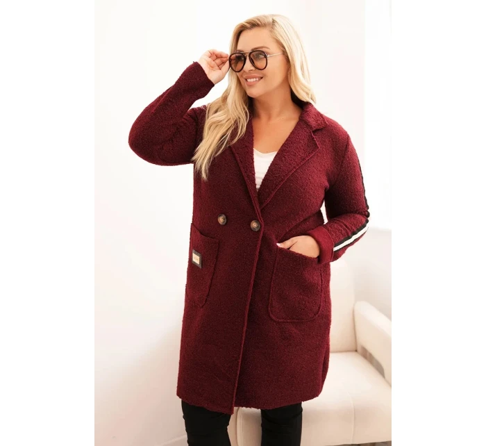 Dámský kabát Plus Size z umělé ovčí vlny s kapsami bordový Dámský kabát Plus Size z umělé ovčí vlny s kapsami bordový