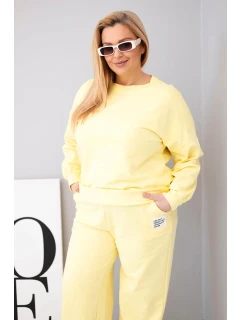 Dámský komplet Plus Size bavlněný s volnou mikinou a kalhotami s širokou nohavicí žlutý