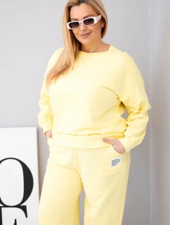 Dámský komplet Plus Size bavlněný s volnou mikinou a kalhotami s širokou nohavicí žlutý