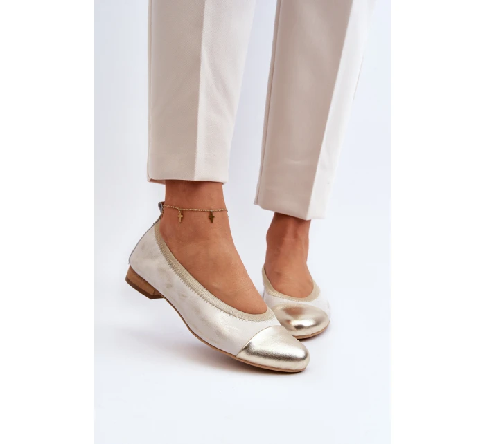 Zazoo 2890 Kožené baleríny Zlaté Ošoupané