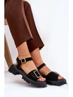 Eko Semišové Sandály Dámské S Přezkou Černé model 21687874 - Boto Eko Semišové Sandály Dámské S Přezkou Černé model 21687874 - Boto