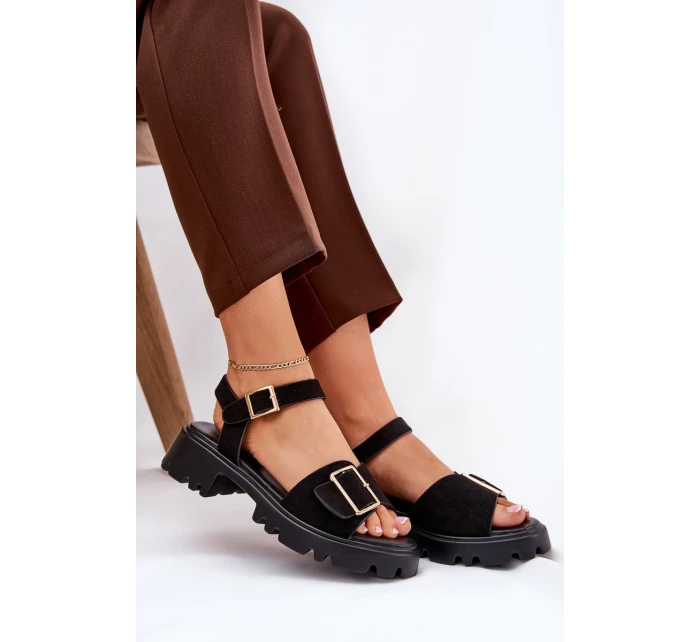 Eko Semišové Sandály Dámské S Přezkou Černé model 21687874 - Boto Eko Semišové Sandály Dámské S Přezkou Černé model 21687874 - Boto