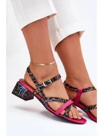 Dámské Kožené Sandály Na Podpatku S Pásky model 21703140 Fuchsie - Maciejka