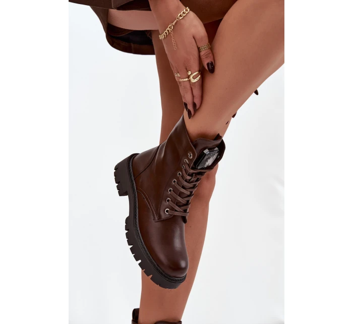 Dámské workery s ozdobou eko kůže čokoládové Karessa Dámské workery s ozdobou eko kůže čokoládové Karessa