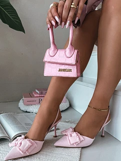 Dámské sandály na podpatku s mašlí Růžové model 21997880 - Boto