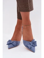 Dámské sandály na podpatku s mašlí Modré model 21997901 - Boto
