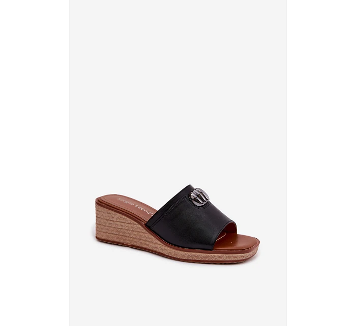 Dámské pantofle na platformě s imitací pletení Sergio Leone KL325 Černé