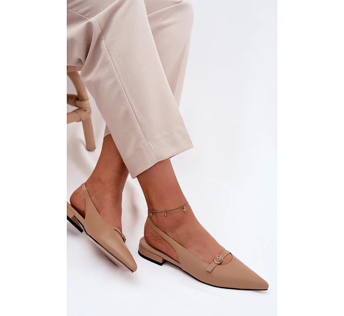 Kožené sandály na nízkém podpatku model 22123093 tmavě béžové - Maciejka