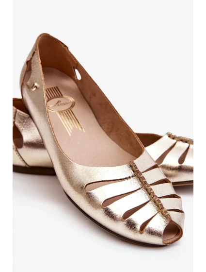 Pohodlné kožené dámské baleríny zlate Luka