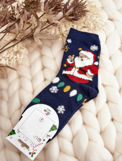 Dámské ponožky s Santa Clausem, tmavě modrá