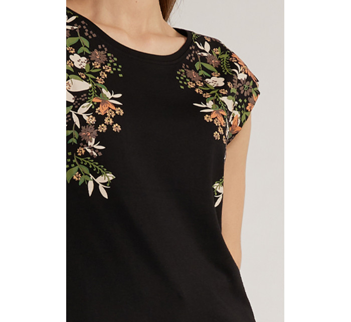 Dámské tričko s květinovým potiskem model 18523075 černé - Monnari