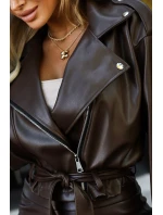 Bunda z měkké ekokůže s páskem a asymetrickým zipem hnědá model 21322454 - numoco basic