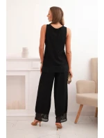 Dámská souprava z viskózy, top na širokých ramínkách a kalhoty s širokým střihem černý