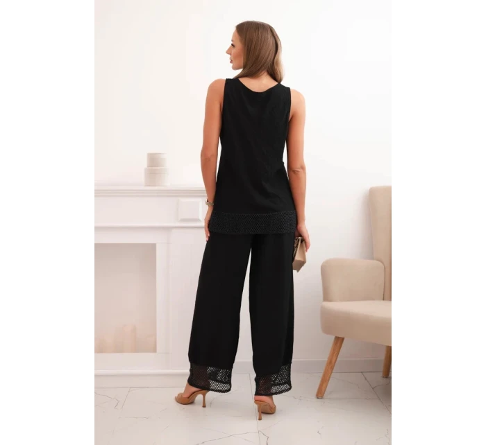 Dámská souprava z viskózy, top na širokých ramínkách a kalhoty s širokým střihem černý