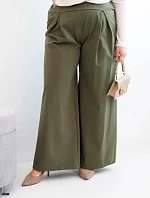 Dámské kalhoty Plus Size s širokými nohavicemi a plisováním khaki