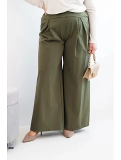 Dámské kalhoty Plus Size s širokými nohavicemi a plisováním khaki