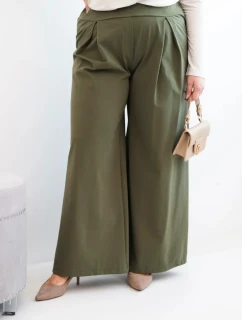 Dámské kalhoty Plus Size s širokými nohavicemi a plisováním khaki