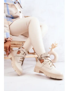 Kožené dámské kozačky s výřezy Světle béžová model 21576609 - Boto