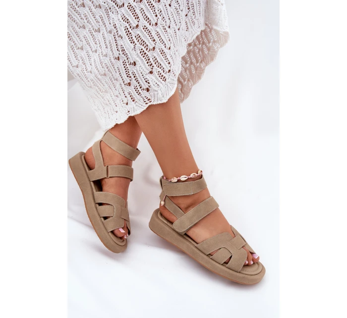 Dámské sandály na suchý zip Khaki model 21698851 - Boto Dámské sandály na suchý zip Khaki model 21698851 - Boto