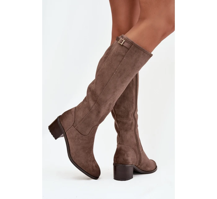 Kozaki před koleno eko semiš na sloupku Vinceza 58332 tmavě béžové Kozaki před koleno eko semiš na sloupku Vinceza 58332 tmavě béžové