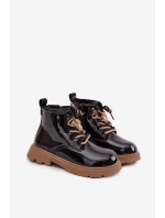 Zateplené dětské lakované kotníkové boty s přezkou medvěd černé Jovellea Zateplené dětské lakované kotníkové boty s přezkou medvěd černé Jovellea