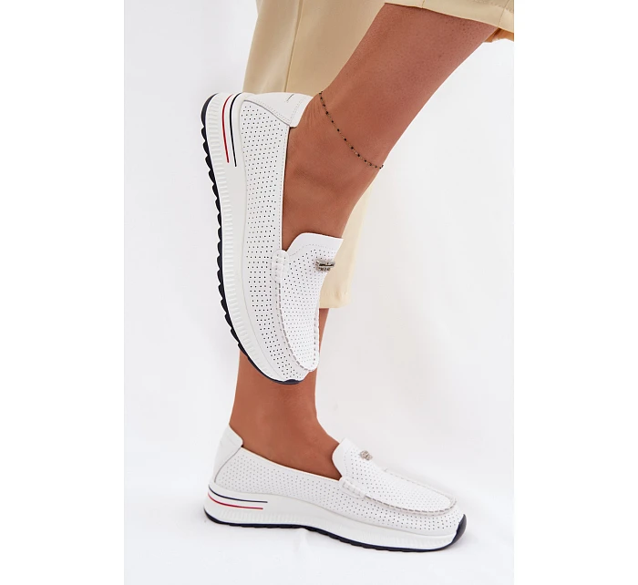 Dámské Mokasyny Z Přírodní Kůže Bílé Demela