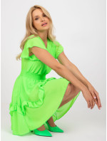Fluo zelené mini šaty s volánem