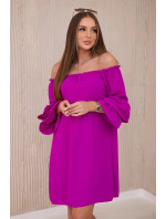 Španělské šaty s volánky na rukávu tmavě fialové