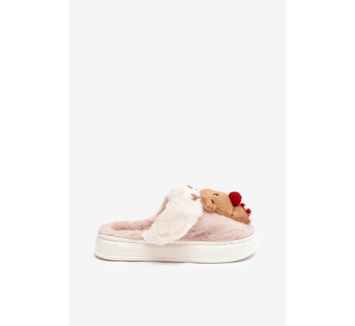 Dámské vánoční chlupaté pantofle Ilianne – renifery/béžové Dámské vánoční chlupaté pantofle Ilianne – renifery/béžové