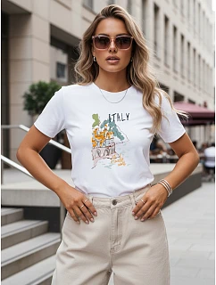 Dámské tričko s potiskem italské krajiny, bílé, FashionStreet NX8018RY
