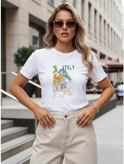 Dámské tričko s potiskem italské krajiny, bílé, FashionStreet NX8018RY