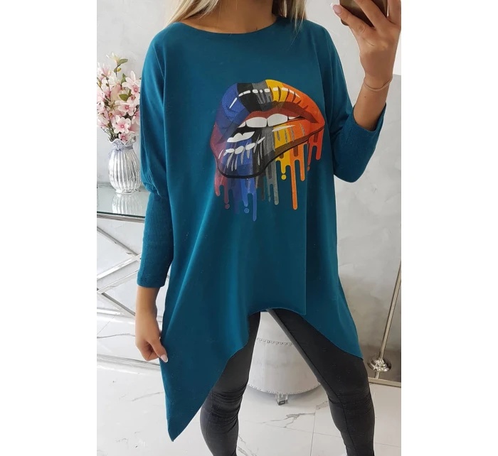 Oversize halenka s potiskem duhových rtů marine