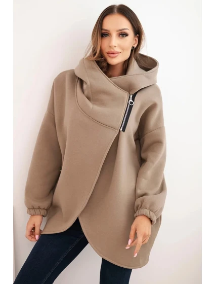 Dámská zateplená mikina s kapucí a asymetrickým zipem fango