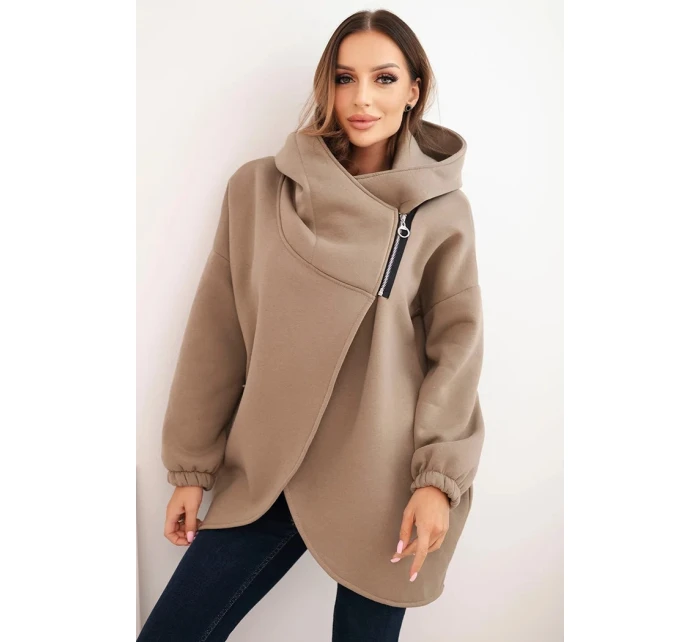 Dámská zateplená mikina s kapucí a asymetrickým zipem fango