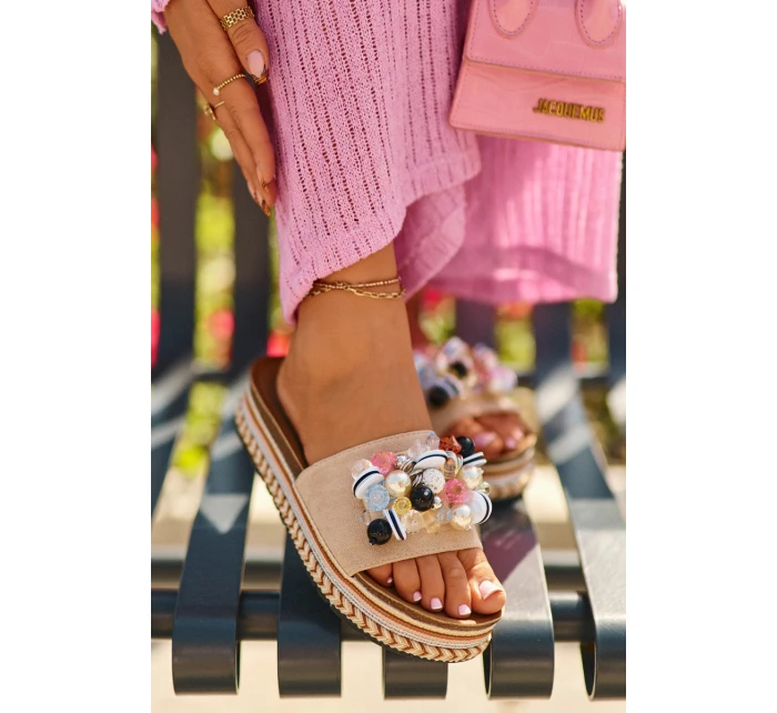 Dámské sandály na platformě s ozdobami S.Barski HY077 béžové