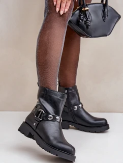 Boty Na Ploché Podpatky Z Ozdobnými Pásky Černé model 21680643 - EVENTO