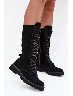 Semišové kotníkové boty se šněrováním do půli  Černé model 21707488 - Zazoo