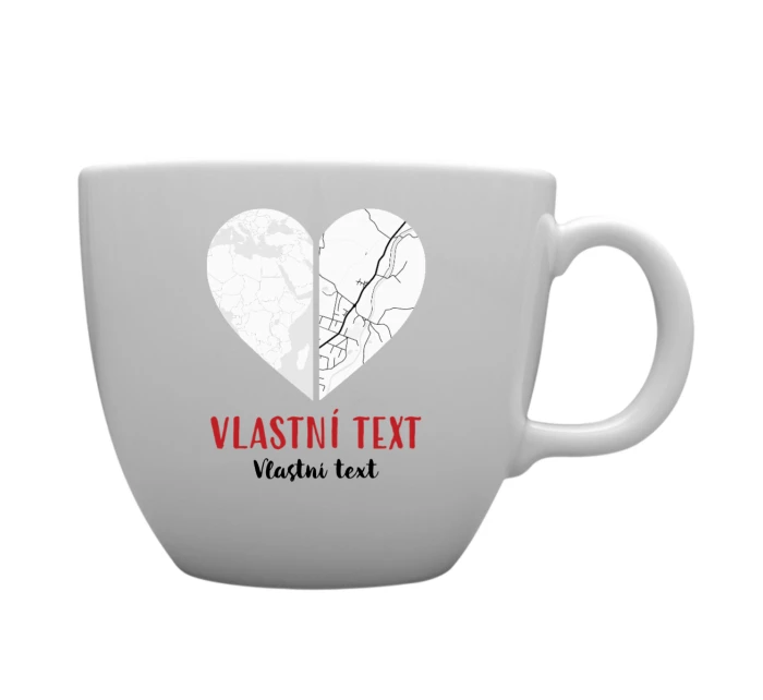 Personalizovaný MEGA XXL keramický hrnek 1000 ml - dvě mapy jako srdce