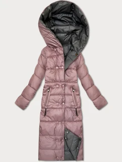 Růžovo-šedá oboustranná zimní bunda v délce ke kolenům Minority (P3-6017-52+61)