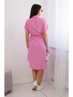 Viskózové šaty se zavazováním v pase světle růžová