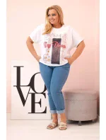 Dámská bavlněná halenka Plus Size s potiskem  bílá + tmavě modrá model 21175963 - K-Fashion