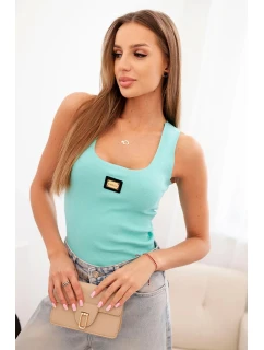 Dámská pruhovaná tílko s ozdobnou nášivkou mátová