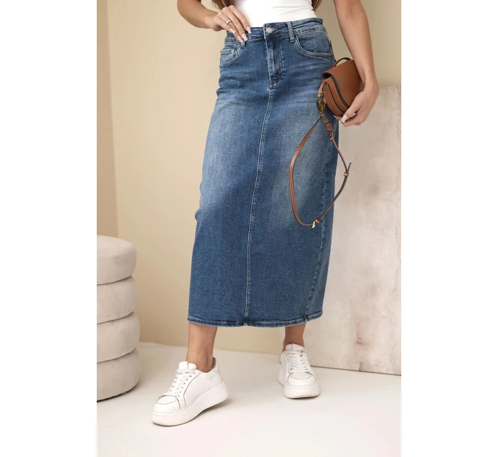 Džínová midi sukně M.Sara s vysokým pasem modrá