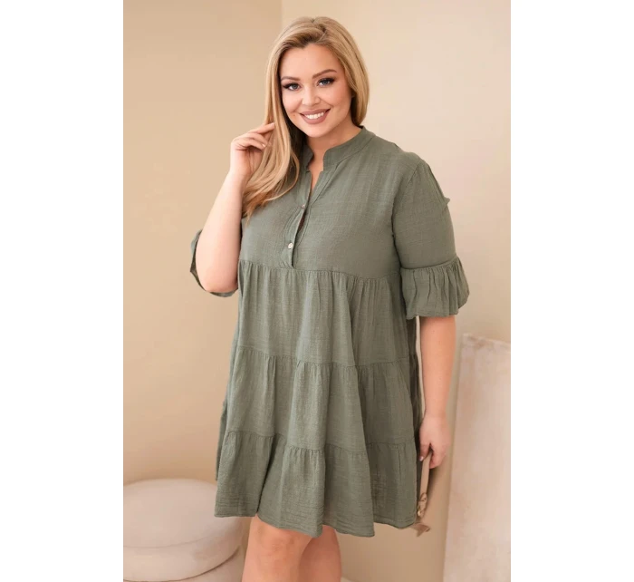 Dámské bavlněné šaty plus size s volánky khaki