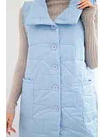 Dámská prošívaná dlouhá vesta s kapsami a stojáčkem modrá