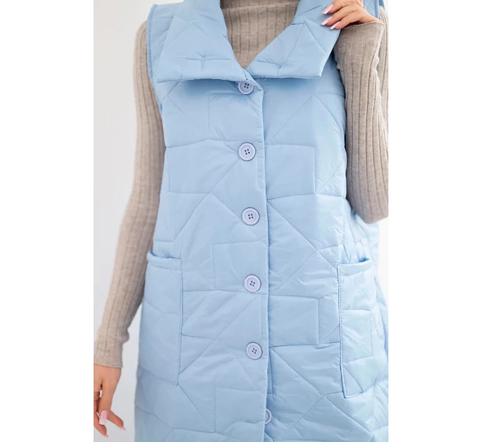 Dámská prošívaná dlouhá vesta s kapsami a stojáčkem modrá