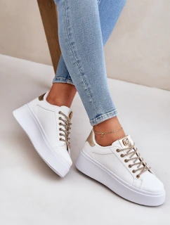 Tenisky Na Platformě S Ozdobnými Šňůrkami Bílá-Zlatá Fonetha