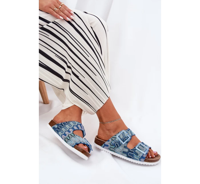 Dámské Pantofle S Přezkami A Leskem S.Barski RB51-006 Modré