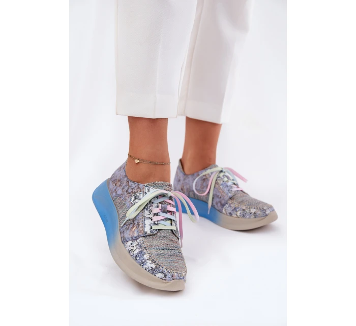 Dámské Kožené Polobotky Sneaker na Platformě Maciejka 06776A-06 Modré